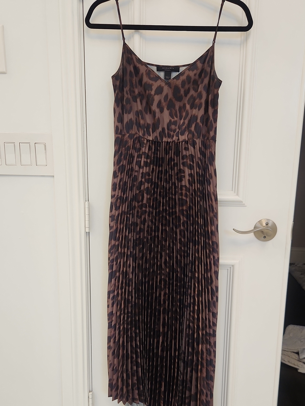 AllSaints Leopard Print Pleated Maxi Dress - Brown/Black